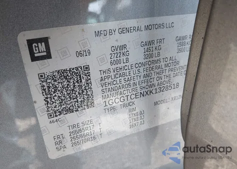 2019 Chevrolet Colorado Lt из США, поврежденный, VIN 1GCGTCENXK1328518